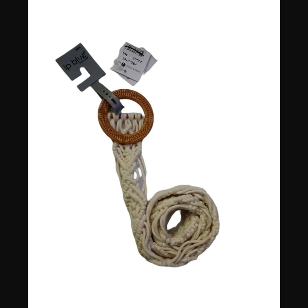 LP Blue Womens Juniors Beige Size M/L White Macrame Braided Boho Belt
